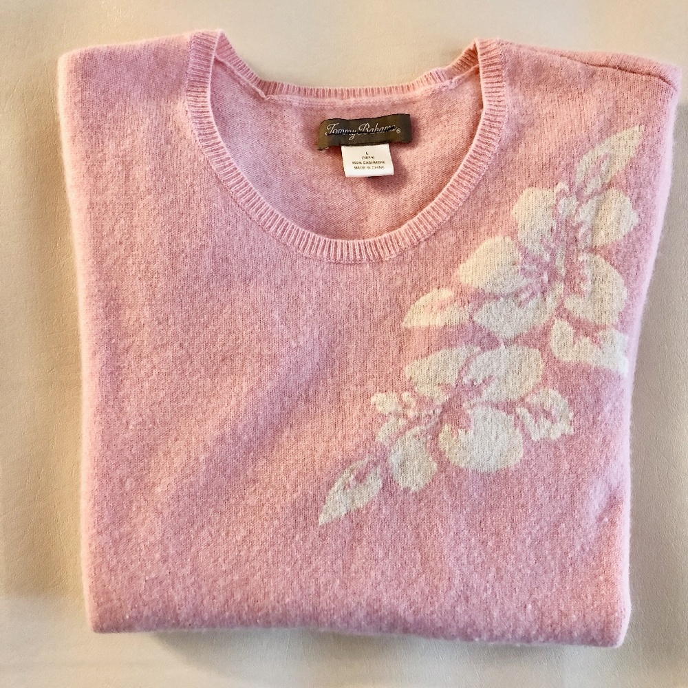 Tommy Bahama Pink and White Cashmere Sweater
